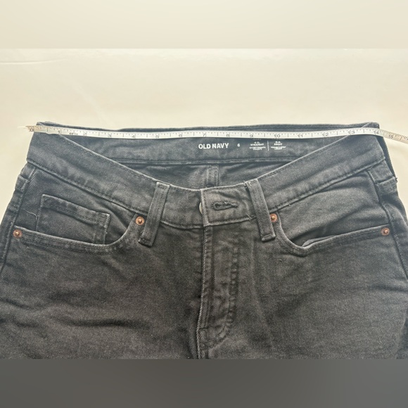 Old Navy O.G. Straight Black Jeans Size 6 Raw Hem - Picture 6 of 9